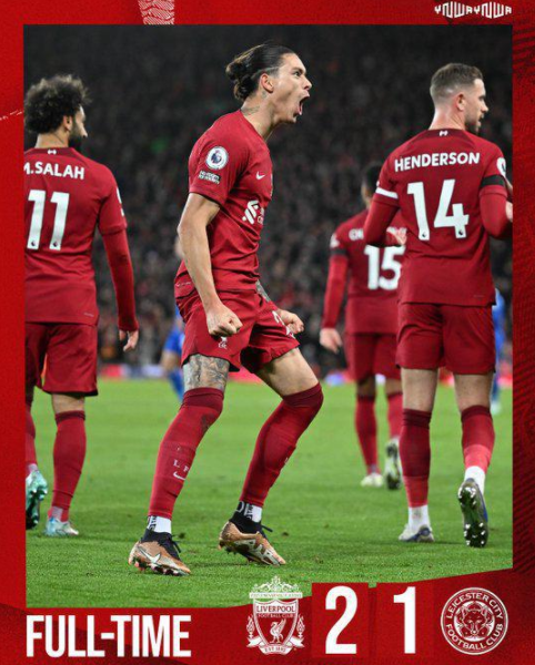 英超-利物浦2-1战胜莱斯特城 法斯乌龙双响努涅斯中柱 英超-利物浦2-1战胜莱斯特城 法斯乌龙双响努涅斯中柱